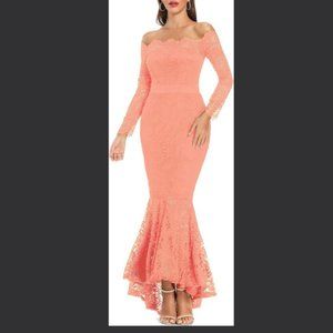 LALAGEN Women's Floral Lace Long Sleeve Off Shoulder Wedding Mermaid‎ Dress 2XL
